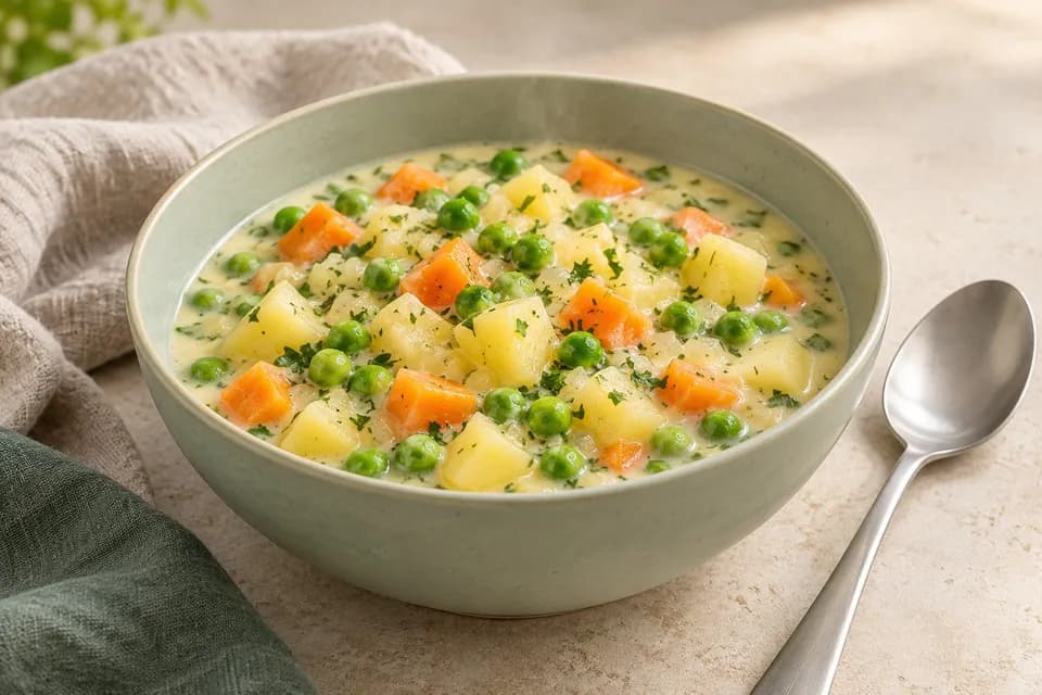 Kartoffeltopf mit Möhren und Erbsen