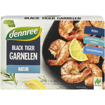 Bio Black Tiger Garnele roh, ohne Kopf, aufgeschnittene Schale